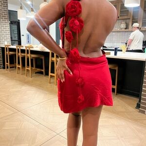 Lovers + Friends Red Backless Dress with Floral Details